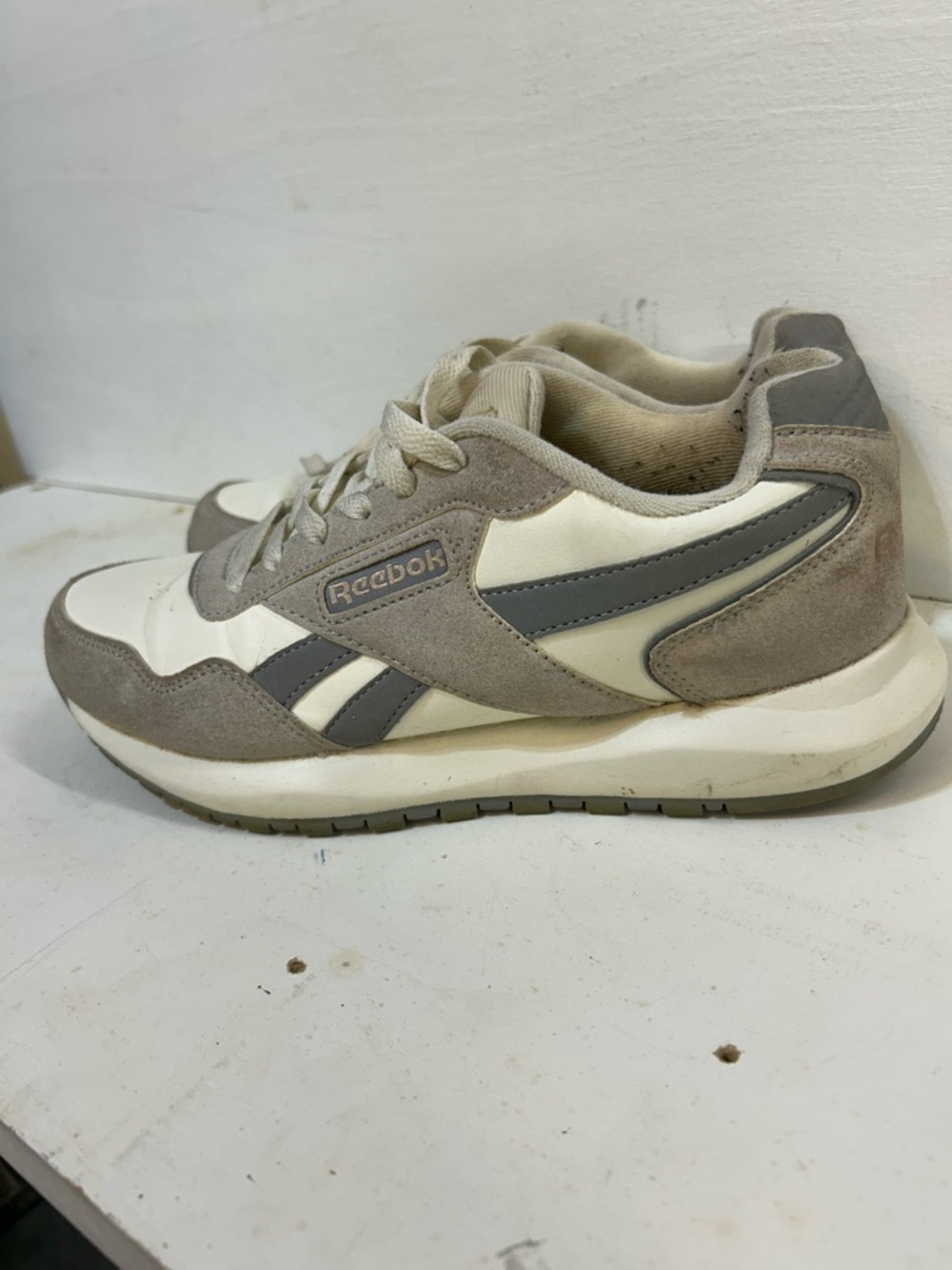 Reebok Women’s Taupe Gray & White Suede Retro Runner Sneakers